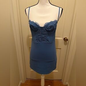 Urban Outfitters Bustier Mini Dress Blue Corset Lace Mesh Size M Lingerie